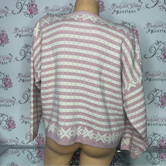 Equation cardigan vintage pink white Pearl buttons knitted stunning luxury top - Picture 4 of 11